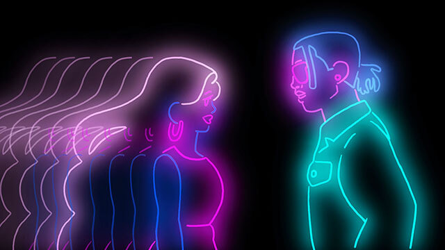 Have a Good Trip documentary: An animated sequence shows ASAP Rocky and a woman in glowing neon.