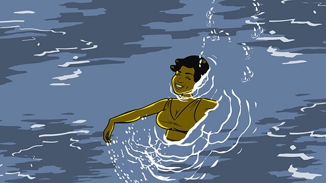 Have a Good Trip documentary: An animated sequence shows Rosie Perez swimming.