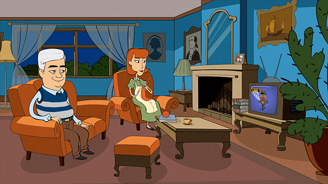 From animated trailer for Surviving Hawking, this is a view of the protagonist's parents in their traditional living room.