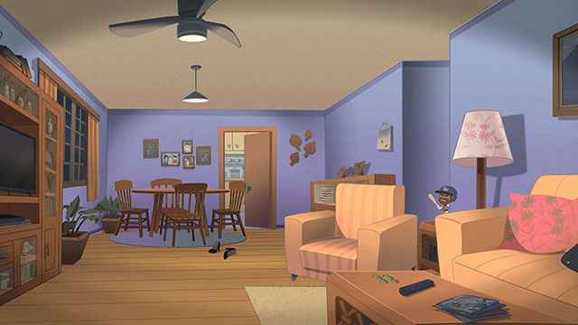 Scene from This Functional Family animation: Background master, view of family living room.